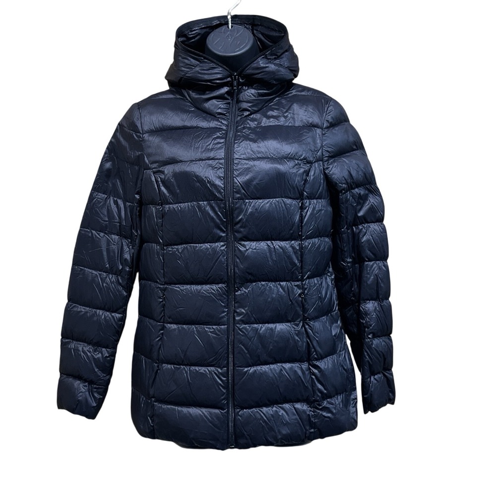 Soia Kyo Puffer Jacket L Black Insulated Winter Coat Quilted Hooded Packable Ski